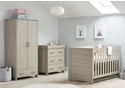 Modern 3 piece room set, cot bed, double wardrobe and 3 drawer changing unit. Stylish grey wash finish.