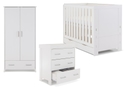 Modern white wash 3 piece nursery set, Cot bed with under drawer double wardrobe with drawer and changing unit with 3 drawers.