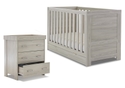Contemporary 2 piece room set, cot bed with under drawer and 3 drawer changing unit in a grey wash finish. 