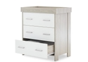 Contemporary grey wash and white changing unit with 3 large capacity drawers. Brushed metal handles.
