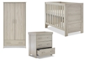 Modern grey wash 3 piece nursery set, Cot bed, double wardrobe with 1 drawer and changing unit with 3 drawers.