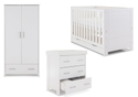 Modern 3 Piece room set, cot bed with under drawer, 3 drawer changing unit and double wardrobe.