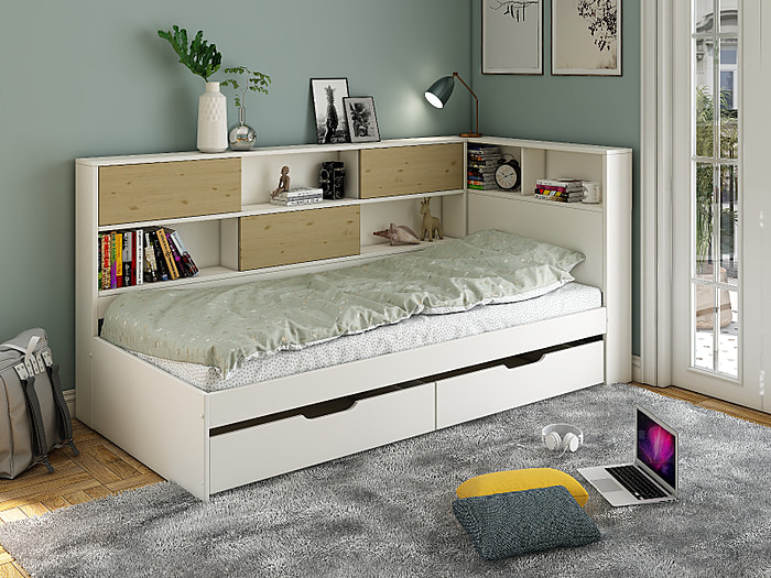 Noomi Jorgi Corner Storage Bed White And Oak (FSC-Certified)
