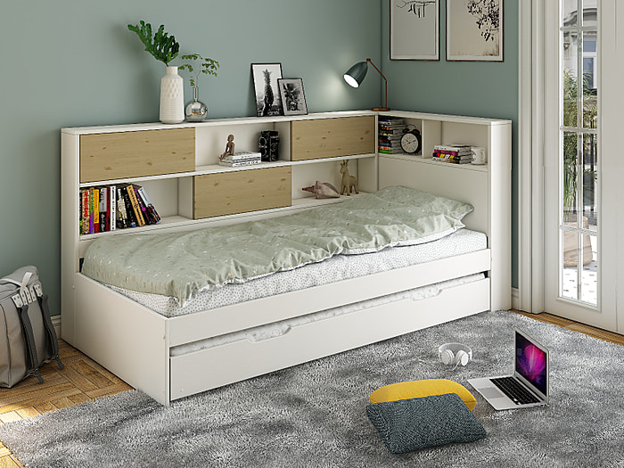 Noomi Jorgi Corner Storage Bed White And Oak (FSC-Certified)
