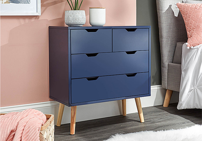 GFW Nyborg 2+2 Drawer Chest Modern design available in night shadow blue grey and white with splayed wooden legs