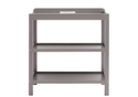 Open changing unit in taupe grey with changing area and two good sized shelves. Wood construction.