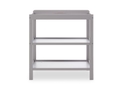 Open changing unit in warm grey with changing area and two good sized shelves. Wood construction.