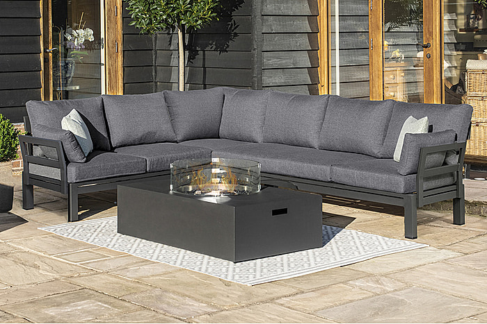 Maze Oslo Corner Group with Rectangular Gas Fire Pit Table - Charcoal