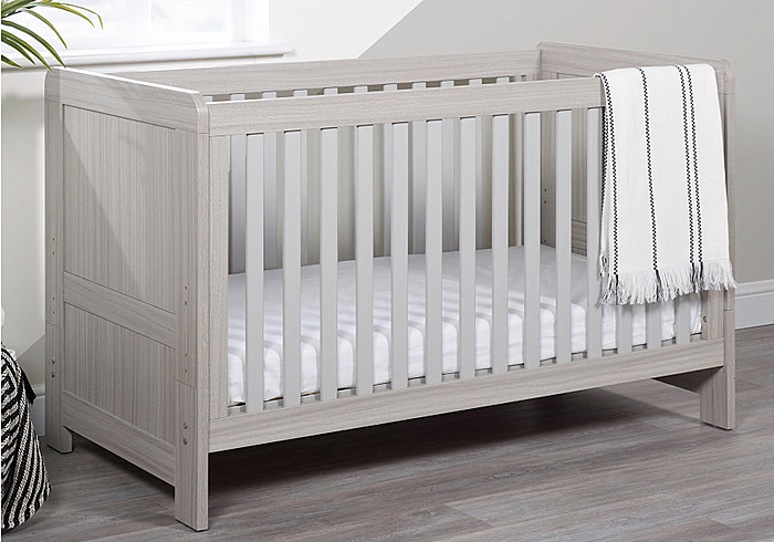 Ickle Bubba Pembrey Cot Bed modern style, ash grey with slatted base