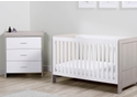 Ickle Bubba Pembrey Cot Bed and Changing Unit available in ash grey and ash grey and white Cot has a sprung slatted base