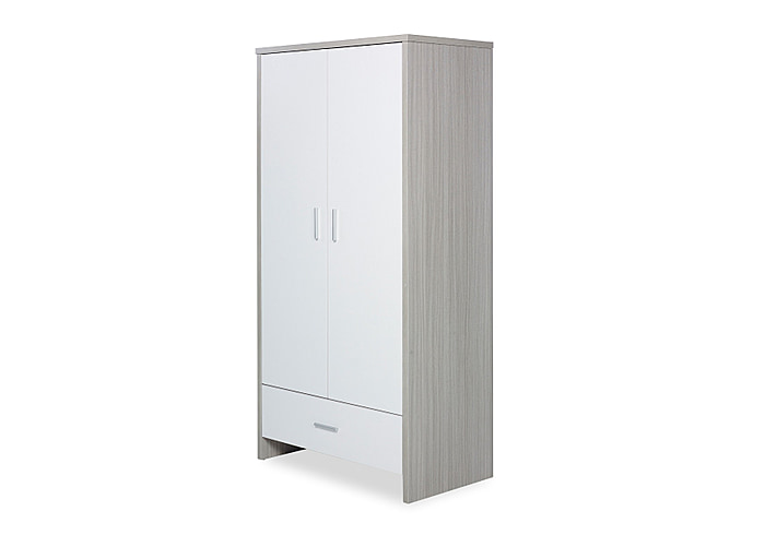 Ickle Bubba Pembrey Wardrobe available in ash grey and ash grey and white 2 hanging rails lower drawer modern style