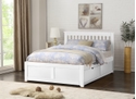 Classic style white wooden bed frame with a slatted headboard and a panelled low foot end. Two storage drawers.