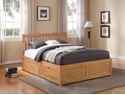 Classic style wooden bed frame with a slatted headboard and a panelled low foot end. Two storage drawers.
