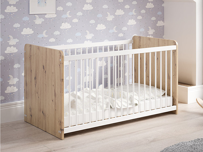 white and oak petra cot bed