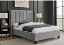 Luxury silver recylced fabric velvet bed frame. Tall winged padded headboard and low footend.