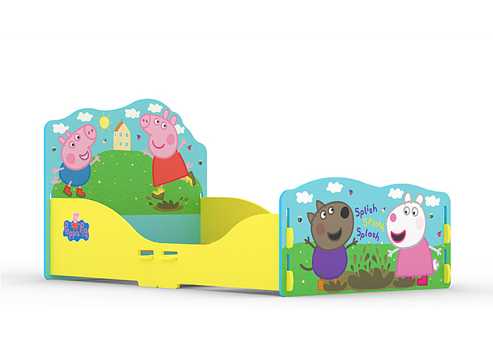 Peppa Pig junior bed frame brightly coloured images of Peppa Pig George and friends