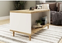 GFW Presto Coffee Table Modern style White and Oak effect finish tapered wooden legs Two open shelves particle board construction
