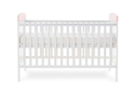 White cot bed with colourful watercolour rabbit design, teething rails included, 3 base height options