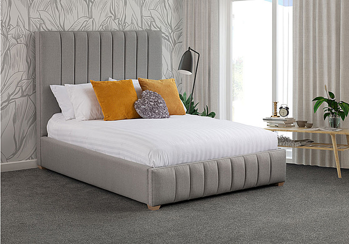 Sweet Dreams Rave Fabric Bed Frame Sprung slatted base 12 fabric options Wooden feet Deep padded headboard