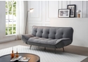 A Contemporary 3 seater sofa bed, upholstered in a soft grey sherpa fabric. It stands on stylish splayed chrome feet.