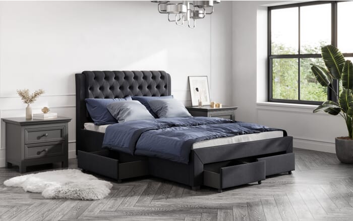 Royce dark grey double drawer bed