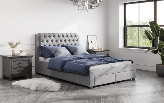 royce fabric light grey king size drawer bed