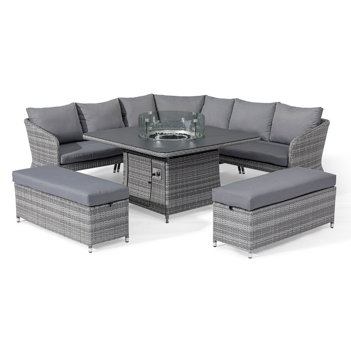 Maze Santorini Deluxe Corner Dining Set with Fire Pit Table