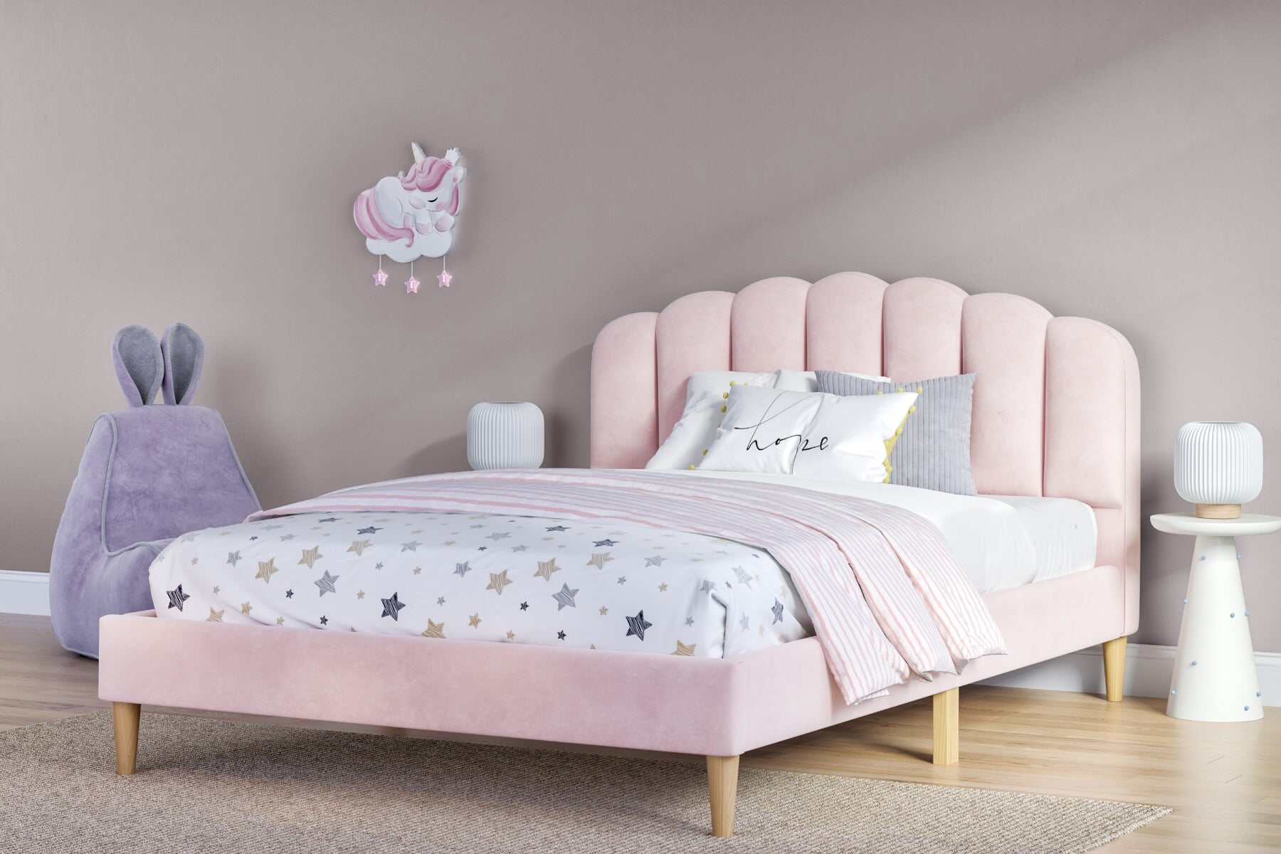Pink double bed shop with mattress