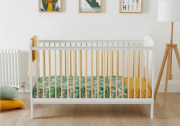 Ickle Bubba Coleby Classic Cot Bed available in White Scandi white and Scandi Grey slatted base