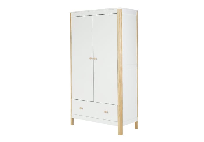 Ickle Bubba Tenby Wardrobe available in pine and white and black and white 1 drawer 2 doors 2 hanging rails