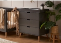 Scandinavian style 3 drawer changing unit in slate grey with natural finish legs. Changer top can be removed leaving a stylish set of drawers.