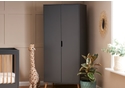 Scandinavian style slate grey double wardrobe with 2 hanging rails and shelf and natural finish angled legs.