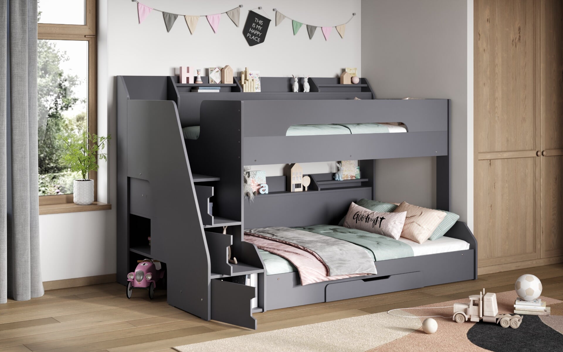 Bunk beds grey wood sale