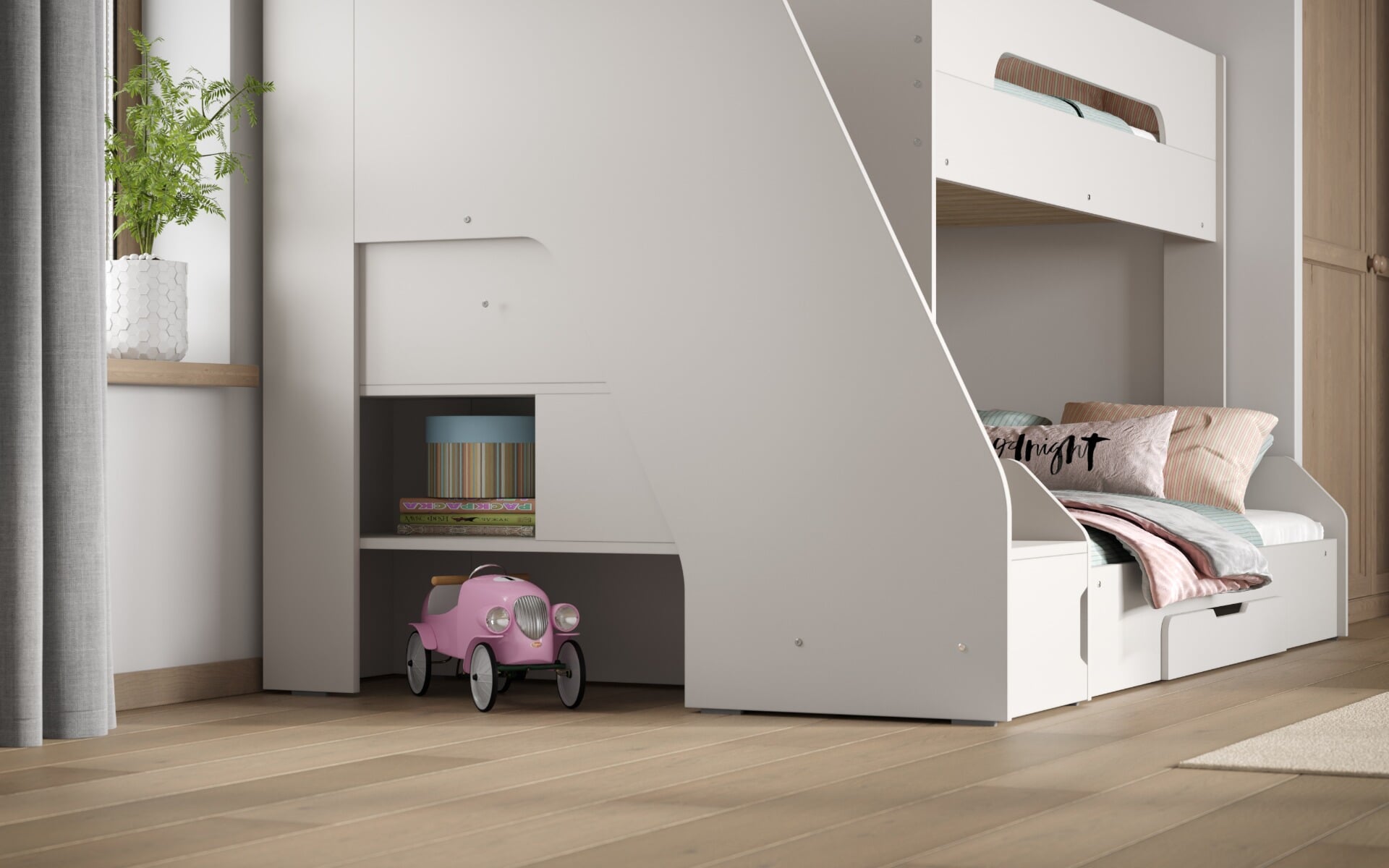 Flair furnishings slick staircase triple bunk bed white hotsell