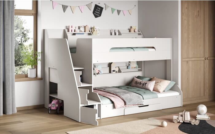 Slick Staircase Triple Bunk Bed White, Staircase Twin Bunk Bed Uk