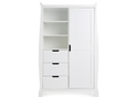 A beautiful sleigh designed double wardrobe in white, With 2 hanging rails, 3 drawers and 3 open shelves.