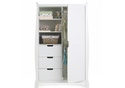 A beautiful sleigh designed double wardrobe in white, With 2 hanging rails, 3 drawers and 3 open shelves.