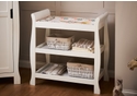 Elegant, white, sleigh style open changing unit, 2 large shelves and a recessed changer top.