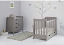 Grey mini cot bed and changing unit in a beautiful sleigh design. 3 position base height, teething rail and drawer.