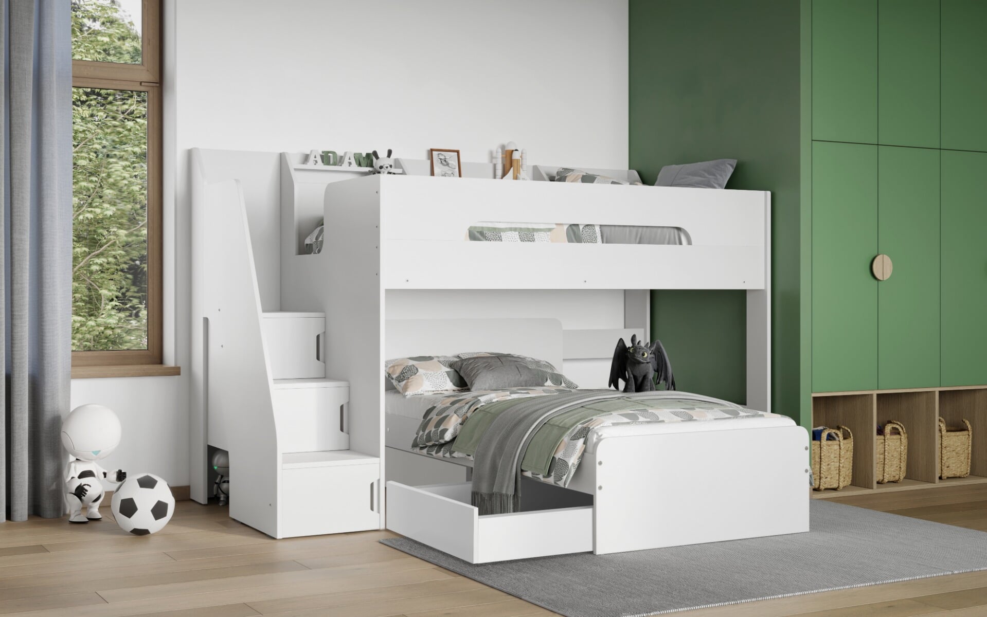 L shaped bunk hot sale beds with drawers