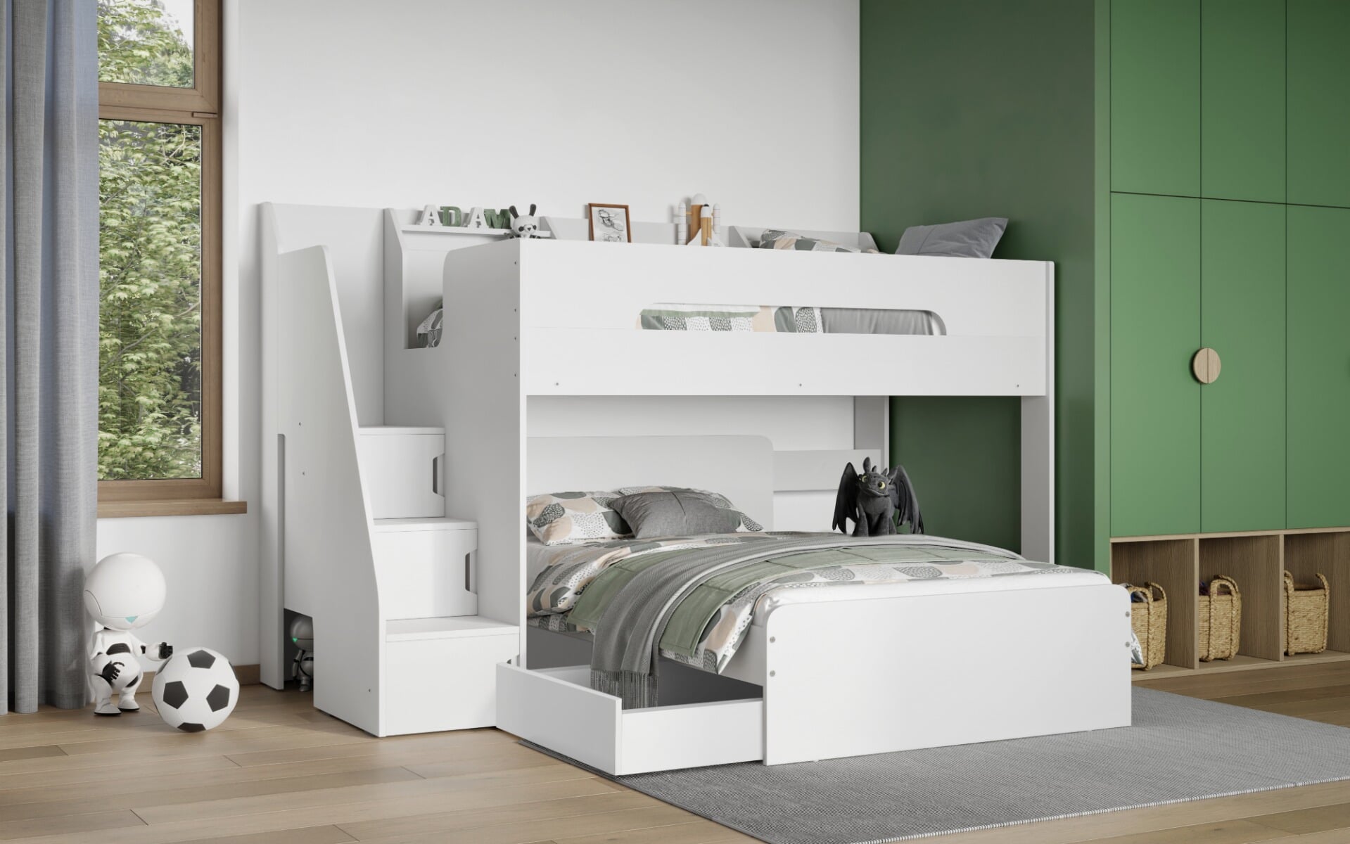 Loft bed with outlet l shaped desk