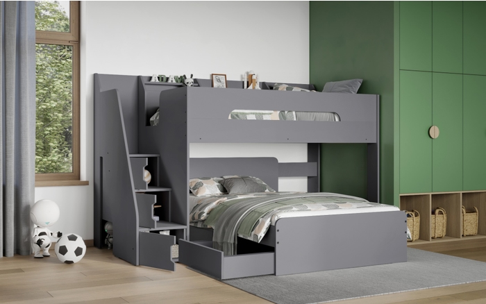 Flair Stepaside Staircase L Shaped Triple Bunk Bed Grey