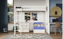 Noomi Tera Solid Wood Small Double Highsleeper With Futon - White - Blue Futon(FSC Certified)
