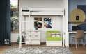 Noomi Tera Solid Wood Small Double Highsleeper With Futon - White - Green Futon(FSC Certified)
