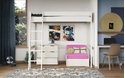 Noomi Tera Solid Wood Highsleeper With Futon-Single Continental-White-Hot Pink
