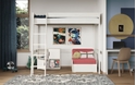 Noomi Tera Solid Wood Small Double Highsleeper With Futon - White - Red Futon (FSC Certified)
