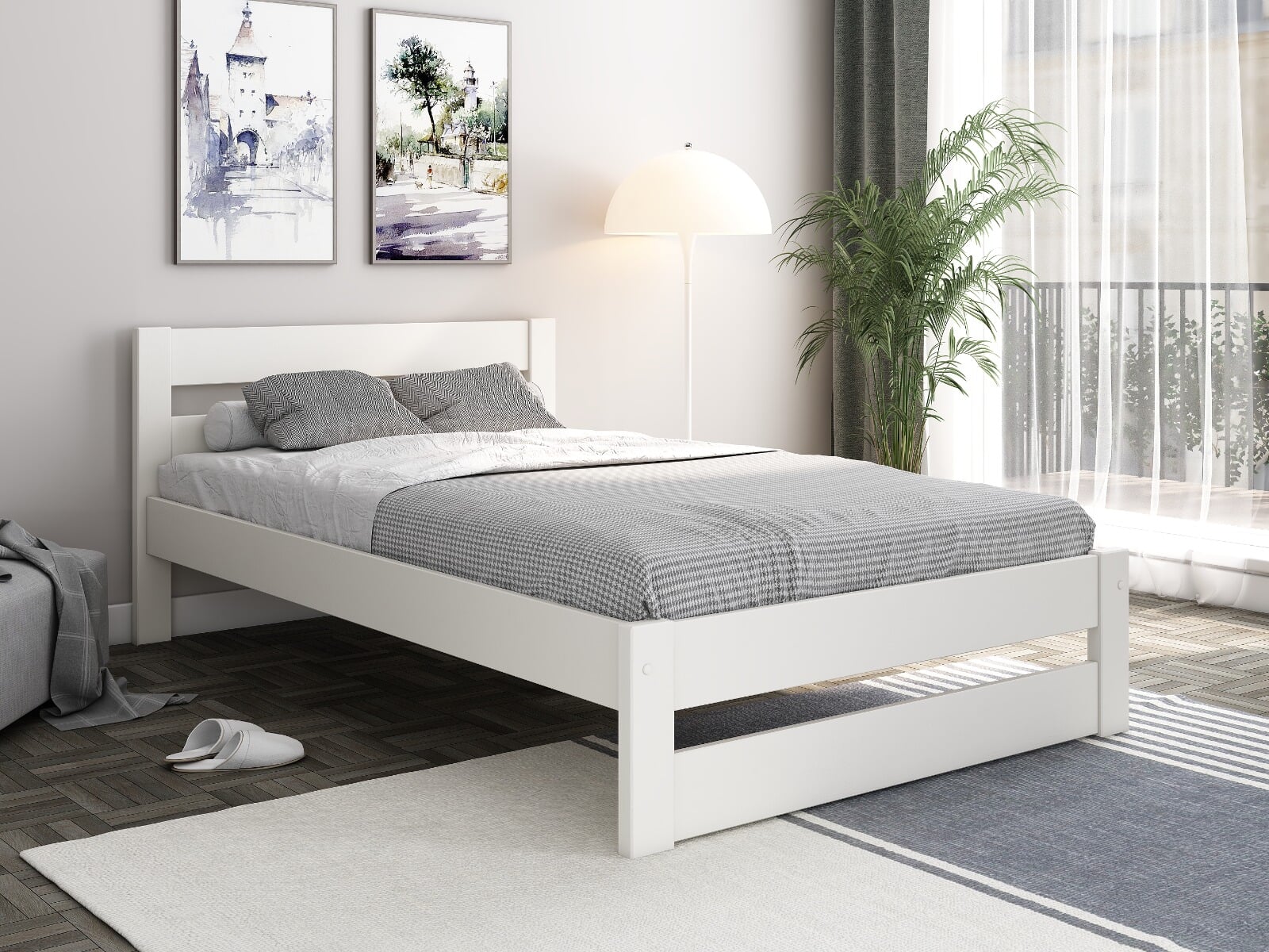 Solid wood small double shop bed