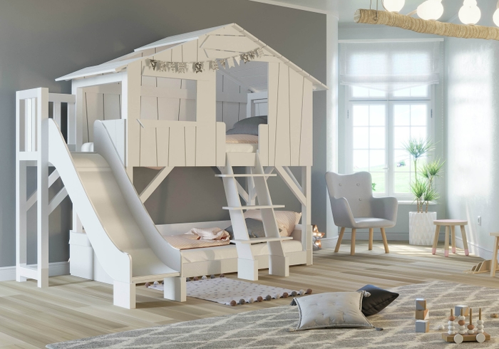 Mathy By Bols Treehouse Bunk Bed With Platform & Slide - White