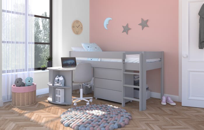 Uno Grey Midsleeper With Pull Out Desk And 3 Drawer Chest