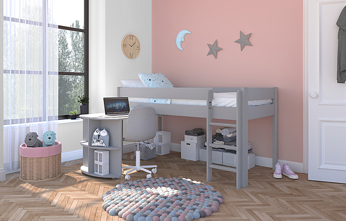 Stompa Uno Grey Midsleeper With Pull Out Desk